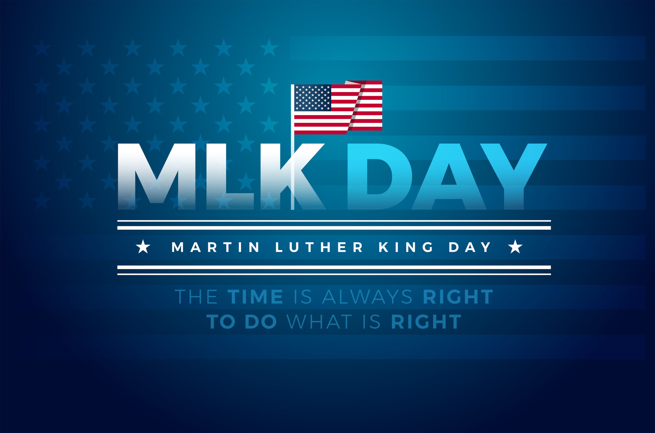 Decorative graphic of MLK Day and American flag